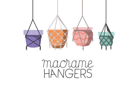 set of macrame pots hangers vector illustration designのイラスト素材