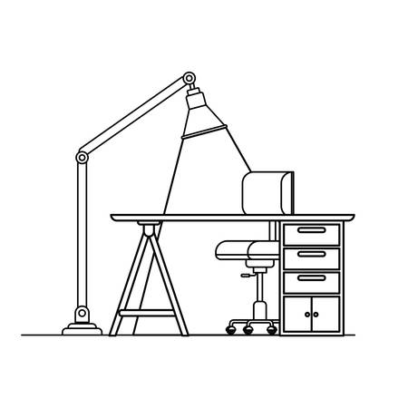 silhouette of office desk with chair icon vector illustration desingのイラスト素材