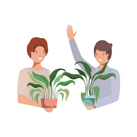 men with houseplant avatar character vector illustration designのイラスト素材
