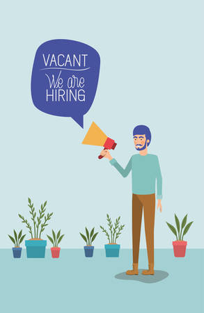 man using megaphone with we are hiring message vector illustration designのイラスト素材