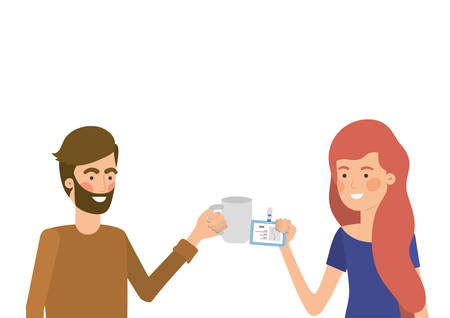 couple couple with office objects in white background vector illustration designのイラスト素材