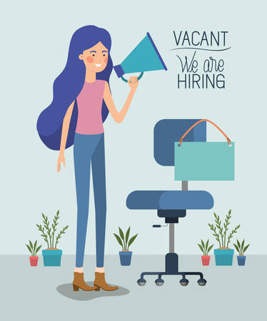 woman using megaphone with we are hiring message vector illustration designのイラスト素材