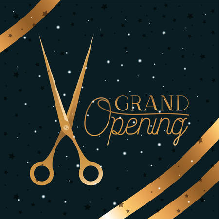 grand opening message with scissors cutting golden tape vector illustration designのイラスト素材