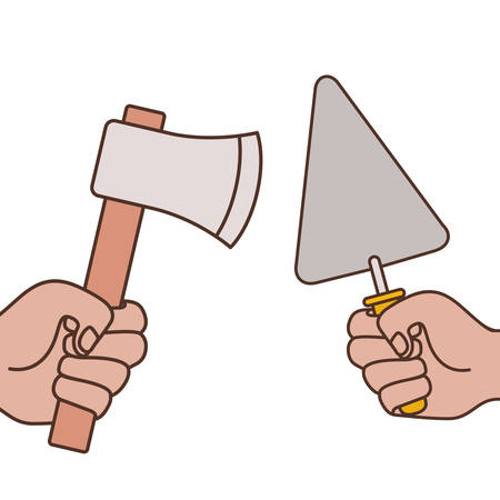 hands with spatula and ax isolated icon vector illustration designのイラスト素材