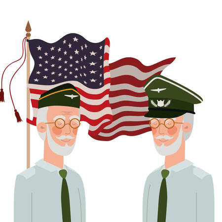 men soldiers of war with flag of united states background vector illustration designのイラスト素材