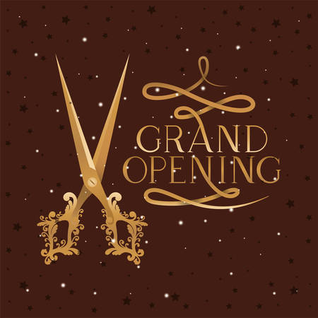 grand opening message with scissors cutting golden tape vector illustration designのイラスト素材