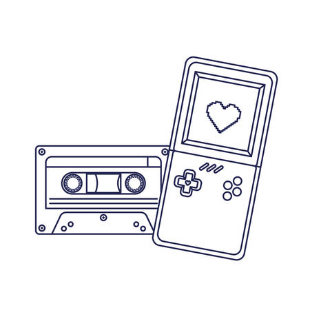 video game console handle and cassette ninetys vector illustration designのイラスト素材
