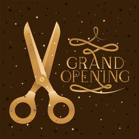 grand opening message with scissors cutting golden tape vector illustration designのイラスト素材