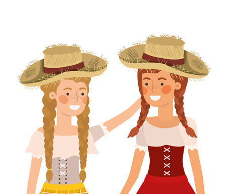 farmers women talking with straw hat vector illustration designのイラスト素材
