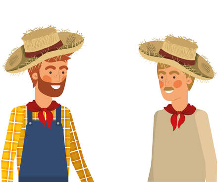 farmers men talking with straw hat vector illustration designのイラスト素材
