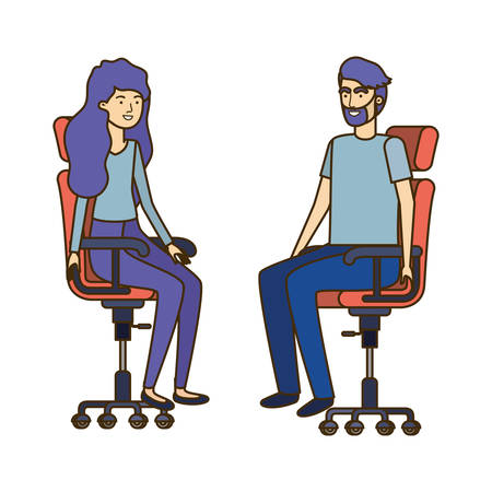 couple with sitting in office chair avatar character vector illustration designのイラスト素材