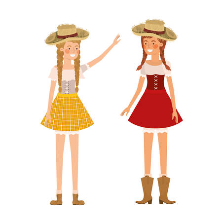farmers women talking with straw hat vector illustration designのイラスト素材