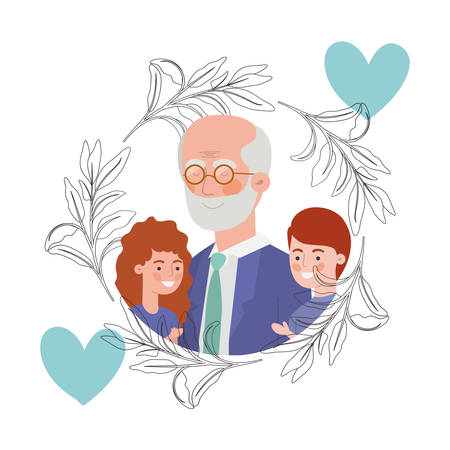 grandfather with children and wreath avatar character vector illustration designのイラスト素材