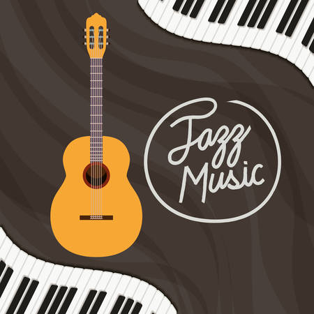 jazz day poster with piano keyboard and acoustic guitar vector illustration designのイラスト素材