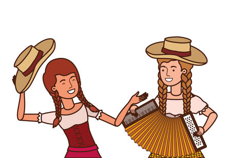farmers women with musical instrument vector illustration designのイラスト素材