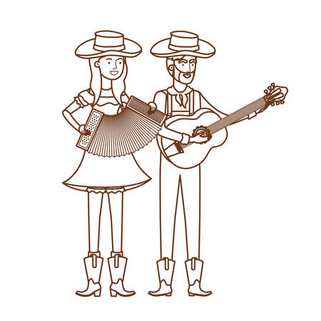 farmers couple with musical instruments vector illustration designのイラスト素材
