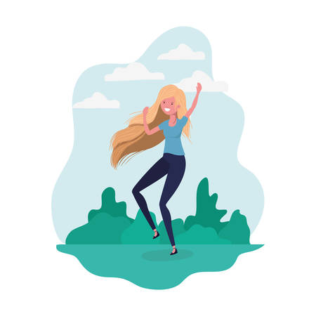 dancing woman in landscape of background vector illustration designのイラスト素材