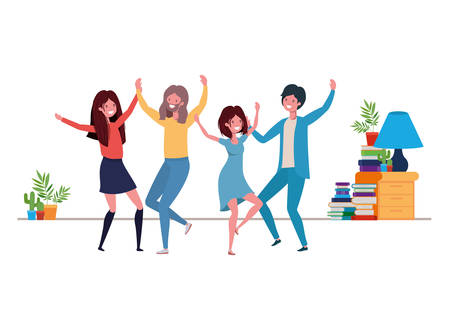 group of people dancing in living room vector illustration designのイラスト素材