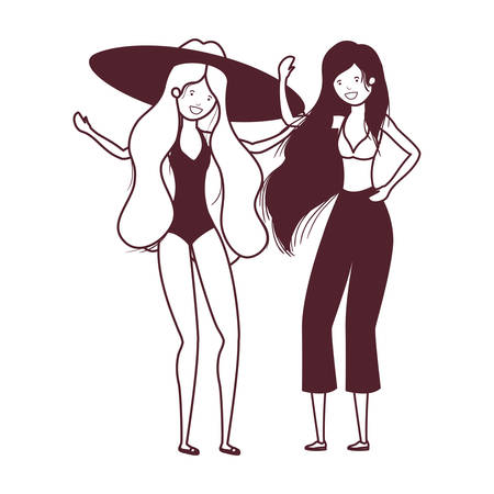 silhouette of women with swimsuit on white background vector illustration designのイラスト素材