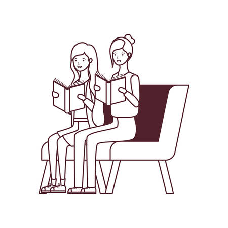 women sitting on chair with book in hands vector illustration designのイラスト素材