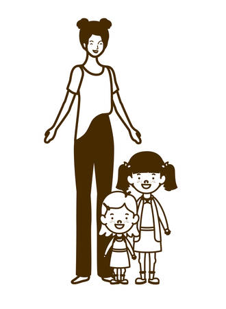 silhouette of woman with children of back to school vector illustration designのイラスト素材
