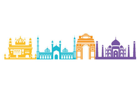 celebration of independence day and tourist buildings of india vector illustration designのイラスト素材