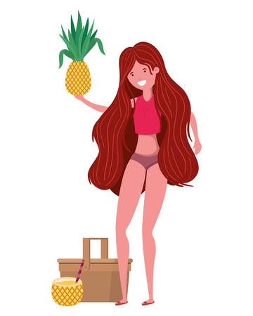 woman with swimsuit and Pineapple Cocktail vector illustration designのイラスト素材