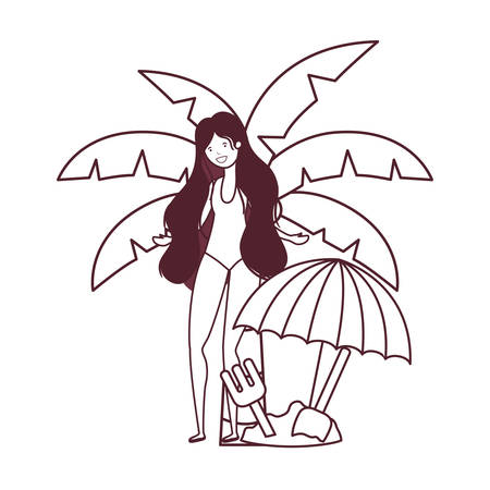 woman with swimsuit on the beach and umbrella vector illustration designのイラスト素材