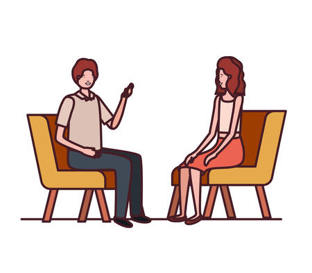 couple with sitting in chair on white background vector illustration designのイラスト素材