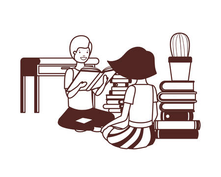 couple of student with reading book vector illustration designのイラスト素材