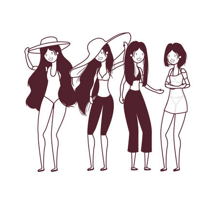 silhouette of women with swimsuit on white background vector illustration designのイラスト素材