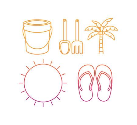 Summer and vacation icon set design, Beach tropical relaxation outdoor nature tourism island and season theme Vector illustrationのイラスト素材