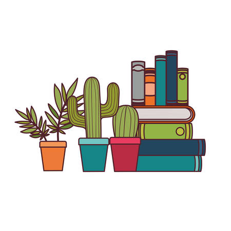 stack of books with houseplant on white background vector illustration designのイラスト素材