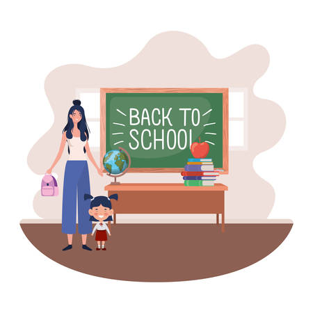 woman with daughter of back to school vector illustration designのイラスト素材