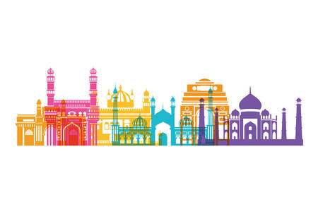 celebration of independence day and tourist buildings of india vector illustration designのイラスト素材