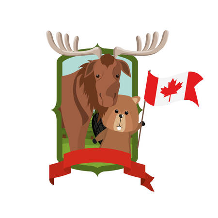 Moose and beaver animal design, forest canada life nature and fauna theme Vector illustrationのイラスト素材