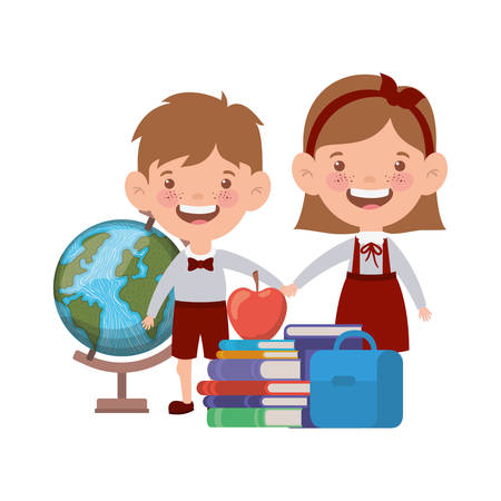 couple of students with school supplies on white background vector illustration designのイラスト素材