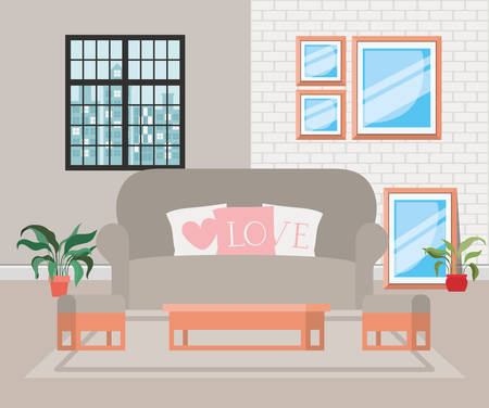 beautiful living room house scene vector illustration designのイラスト素材