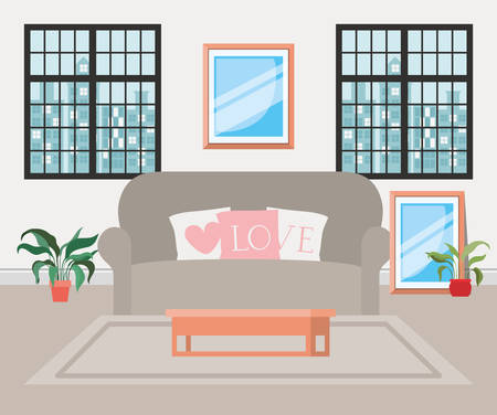 beautiful living room house scene vector illustration designのイラスト素材