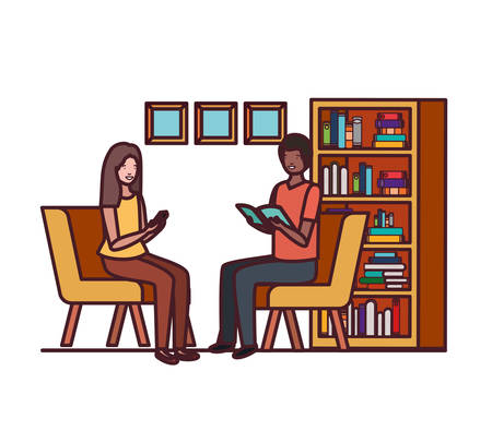 couple sitting in the work office avatar character vector illustration designのイラスト素材