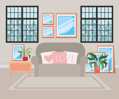 beautiful living room house scene vector illustration designのイラスト素材