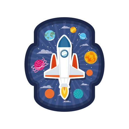 frame with rocket flying and planets of the solar system vector illustration designのイラスト素材