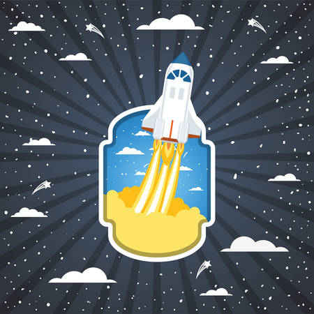 Rocket and clouds design, Spaceship aircraft start up shuttle technology and travel theme Vector illustrationのイラスト素材