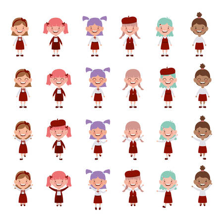 group of student girls characters vector illustration designのイラスト素材