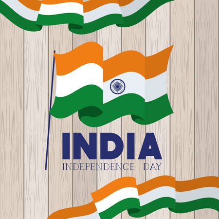 independence day india flag with wooden background vector illustration designのイラスト素材