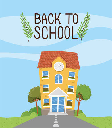 school building in the road scene vector illustration designのイラスト素材