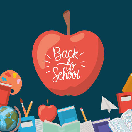 apple fruit with supplies back to school vector illustration designのイラスト素材