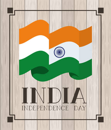 independence day indian flag with wooden background vector illustration designのイラスト素材