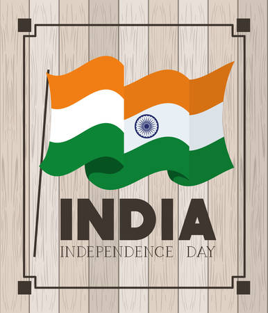 independence day indian flag with wooden background vector illustration designのイラスト素材
