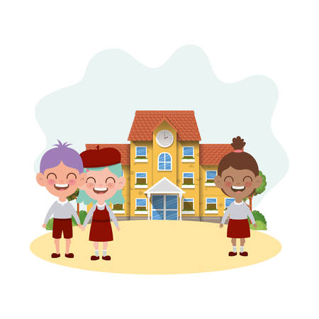 group of students in school building of primary vector illustration designのイラスト素材